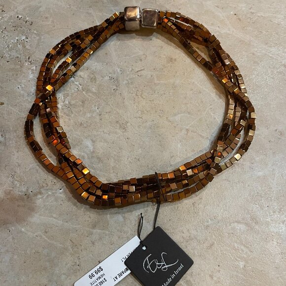 Multi Stranded Unique Statement Necklace Sterling Silver Copper Plated Hematite - Picture 2 of 4